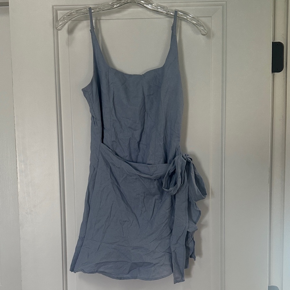 Sky Blue Spaghetti Strap Mini Dress with Side Tie